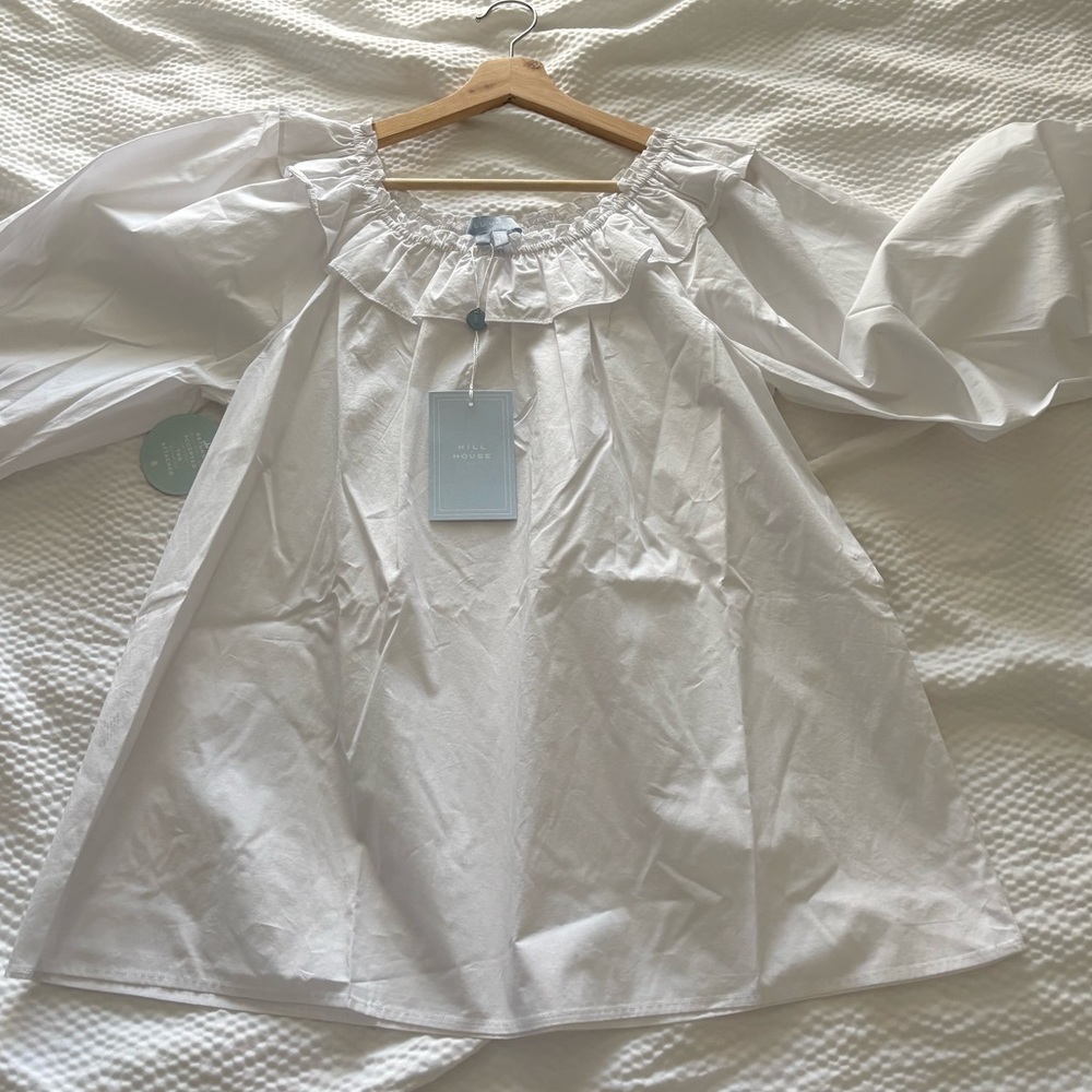 Hill House White Poplin Off-Shoulder Ruffled Parachute Sleeve Top - Picture 6 of 13